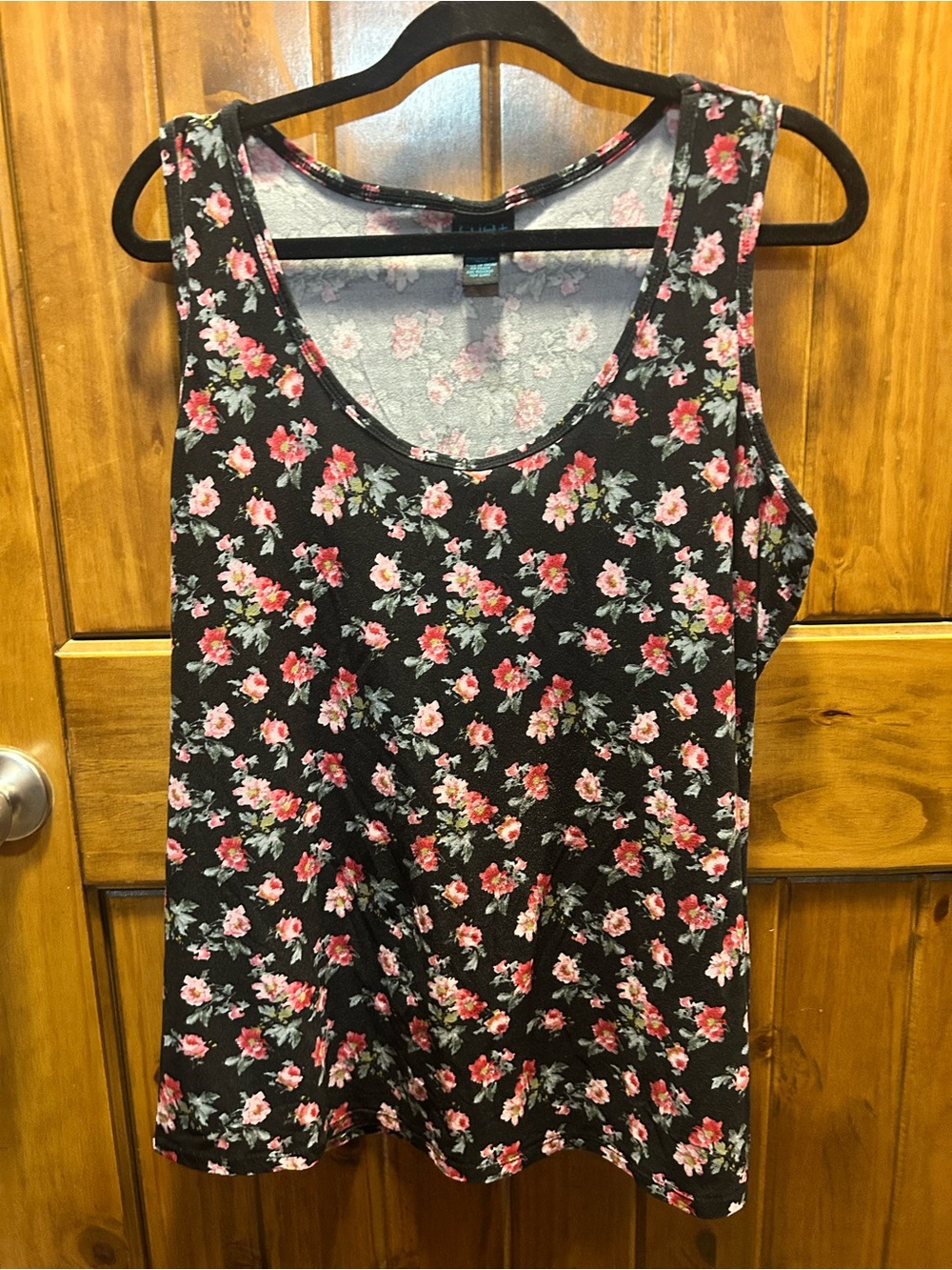 Sleeveless Black Floral Tank Top - Pink Rose Print